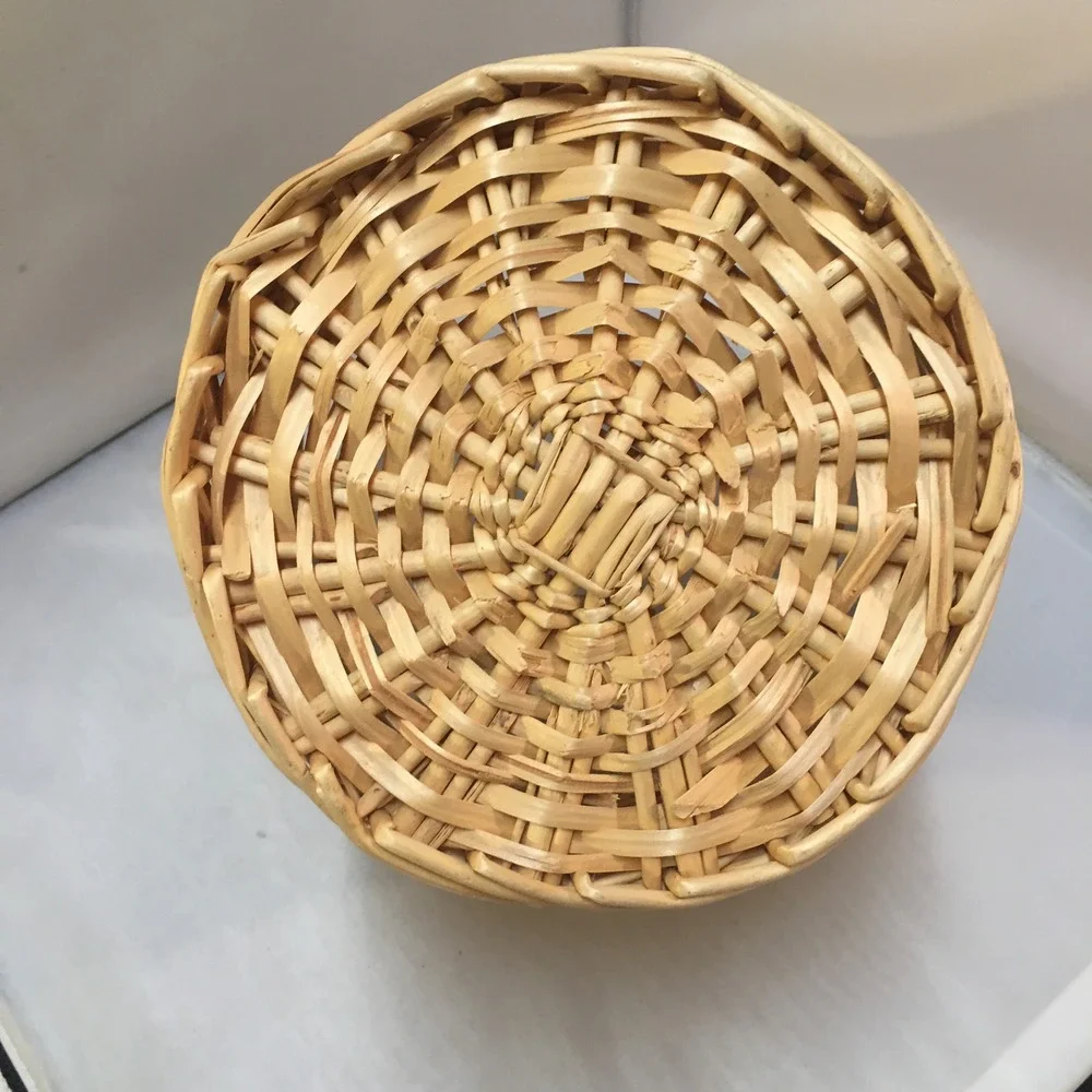 Woven Wicker Storage Basket Home Decor Round Dual Handles‎ Cottagecore Waste Bin